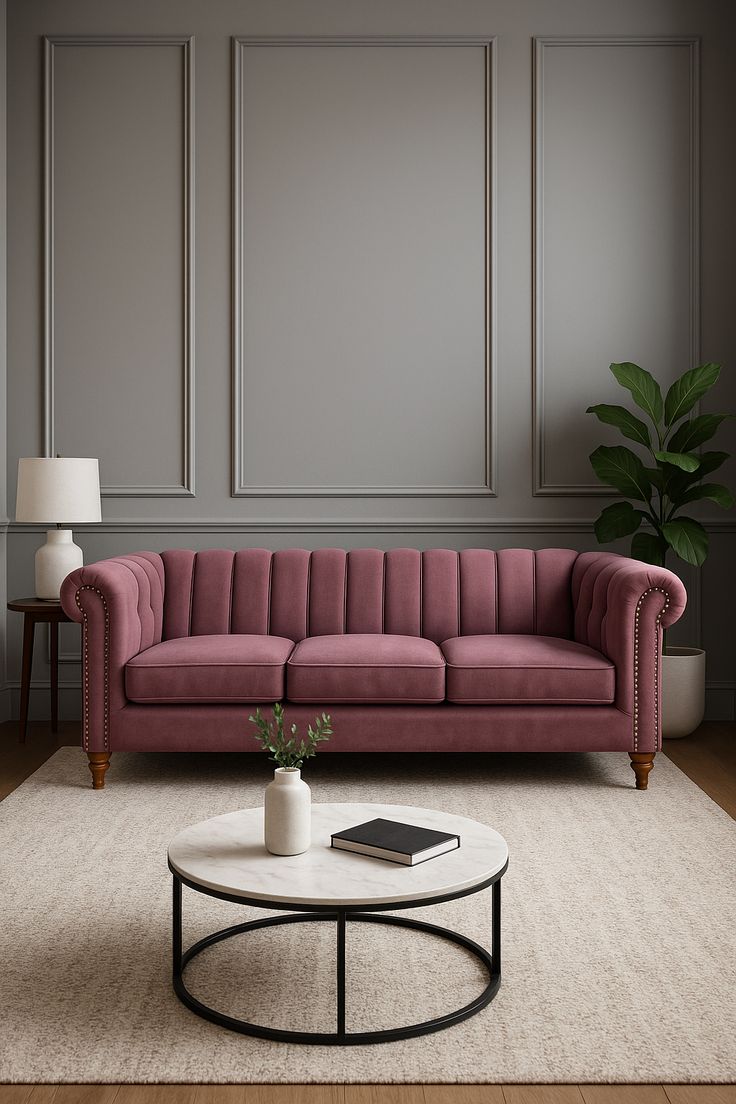 Classic Mauve Chesterfield Channel Sofa