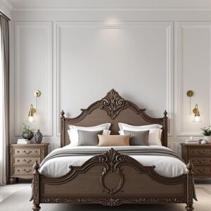 Heritage Walnut Carved Bed