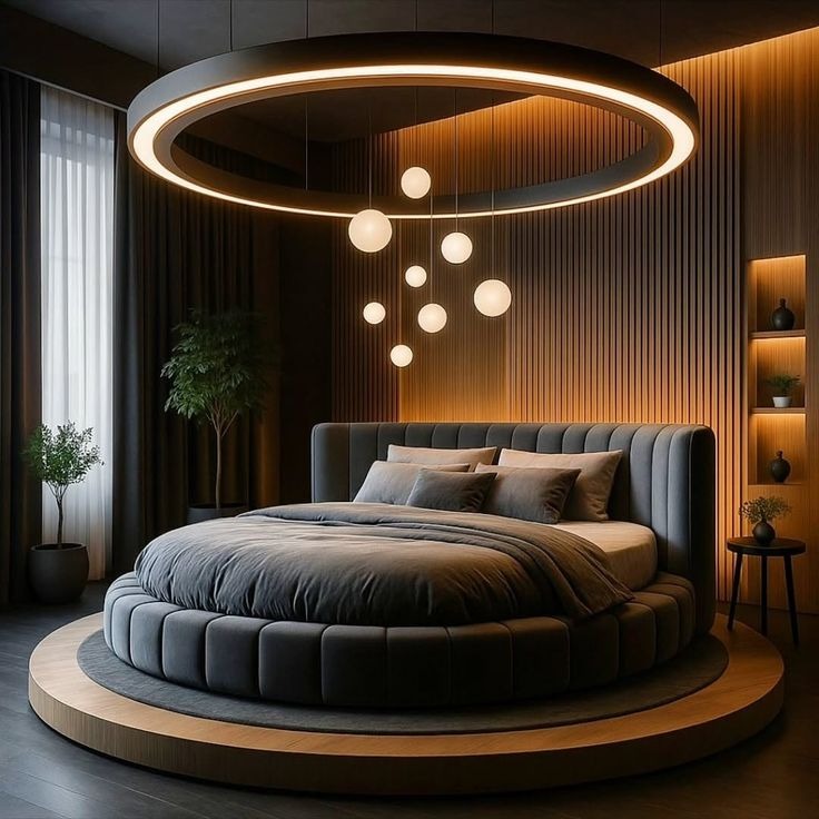 Modern Dark Grey Round Bed
