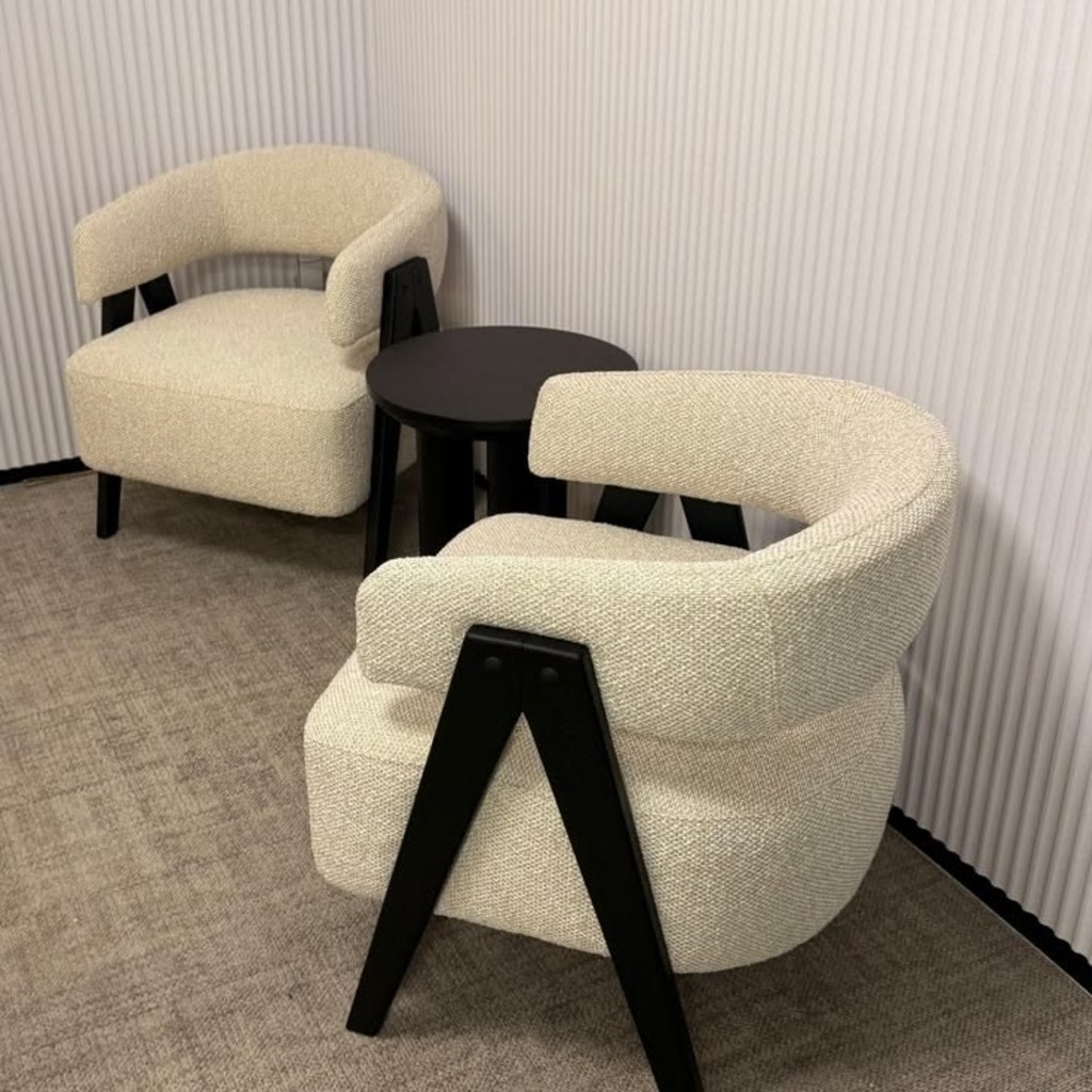 Curved Cream Armchair Pair