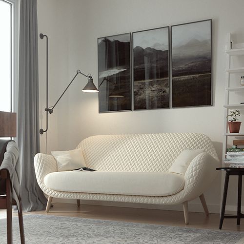 Cream Channel Quilted 2-Seater Loveseat