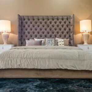Grey Velvet Wing Tufted Bed