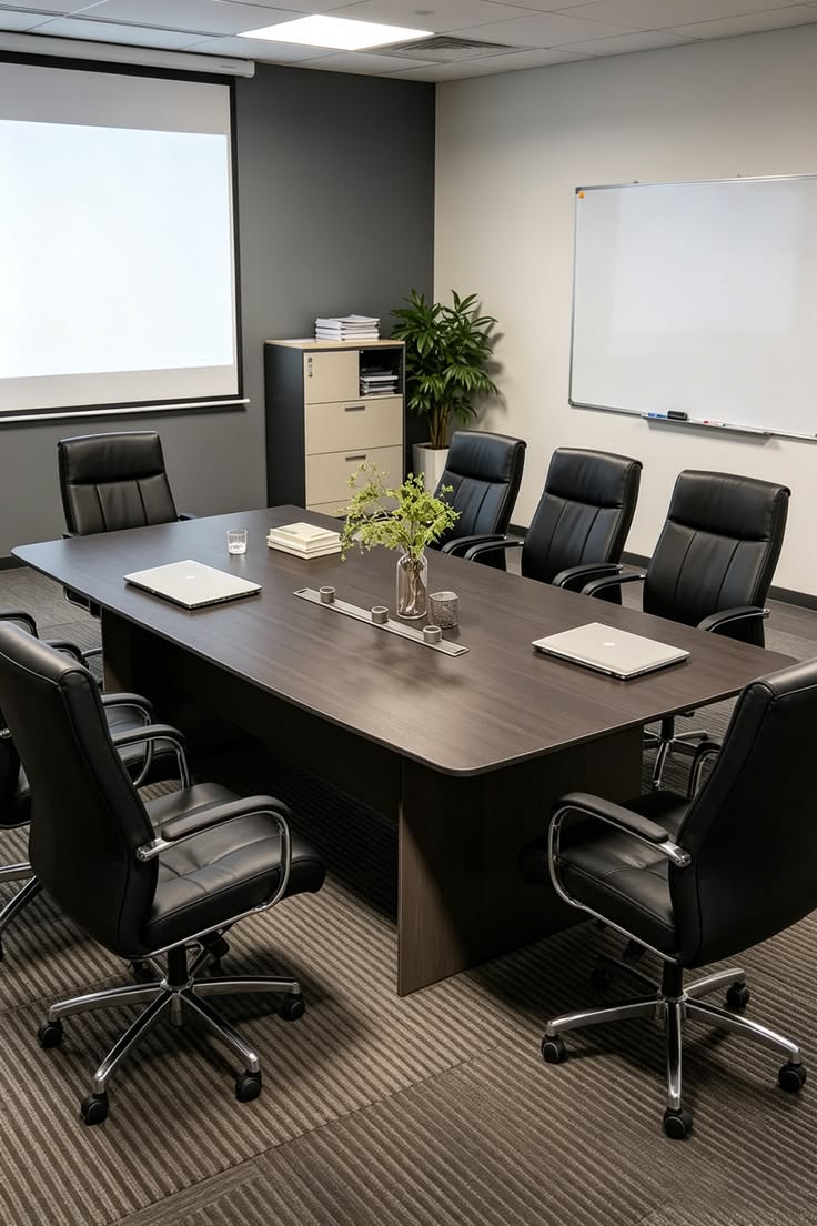 Professional Dark Grey Rectangular Conference Table with Panel Base