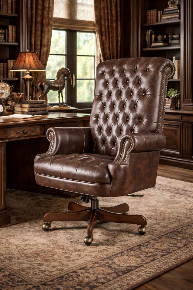 Tufted Leather Executive Chair Dark Brown