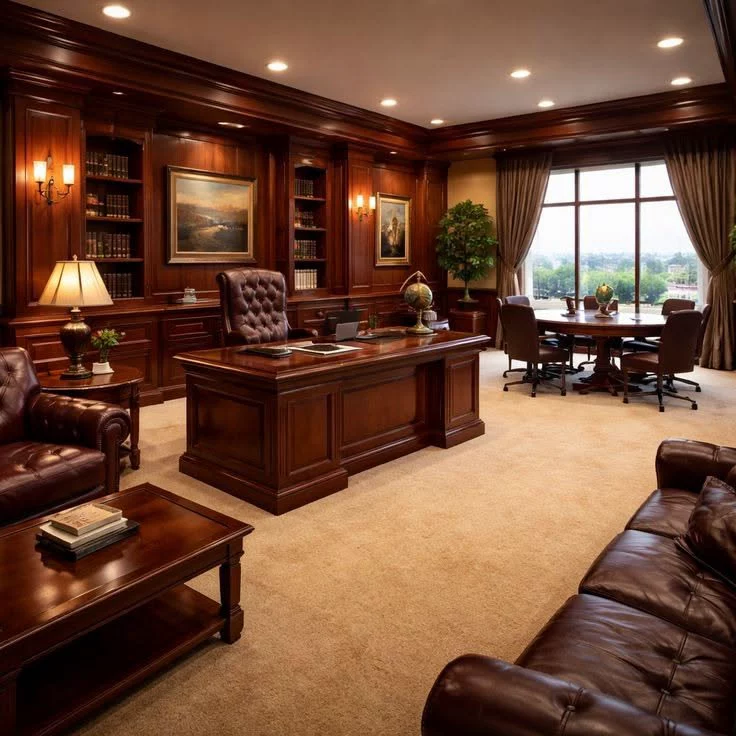 Classic Desk, Leather Sofa & Conference Table