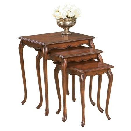 Queen Anne Style Wooden Nest of 3 Tables