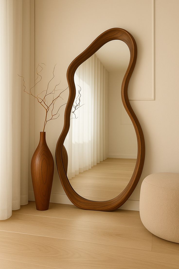 Handmade Organic Walnut Wavy Mirror