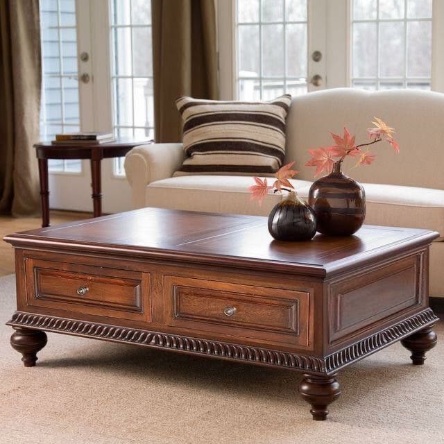 Classic Wood Coffee Table with Double Drawers